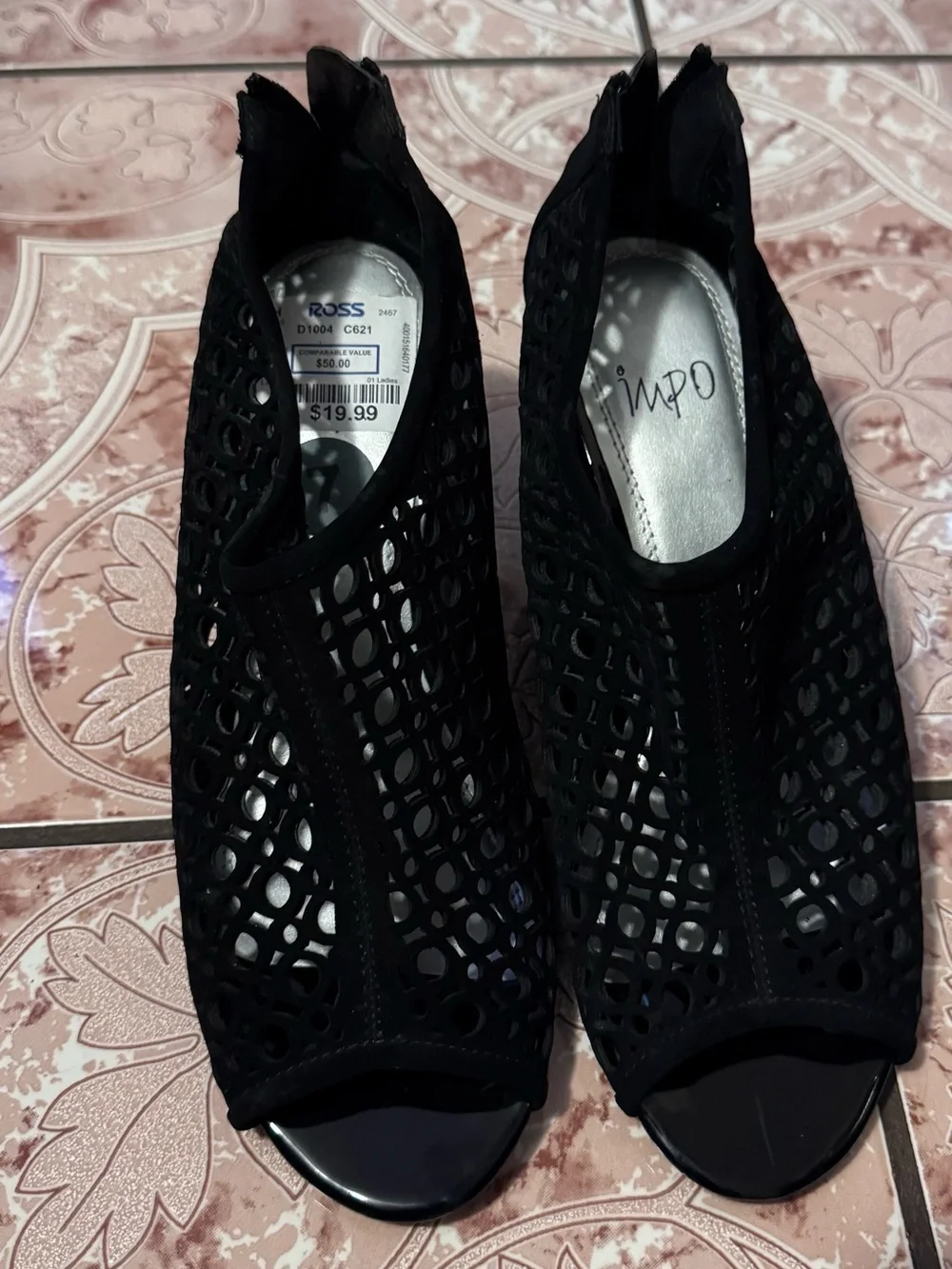 Impo Black Peep Toe Wedge Sandal